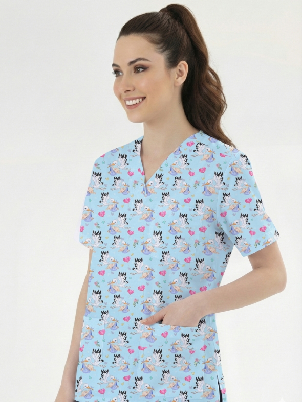 Postacı Leylek Desenli Tek Üst (Cotton Likra Kumaş)