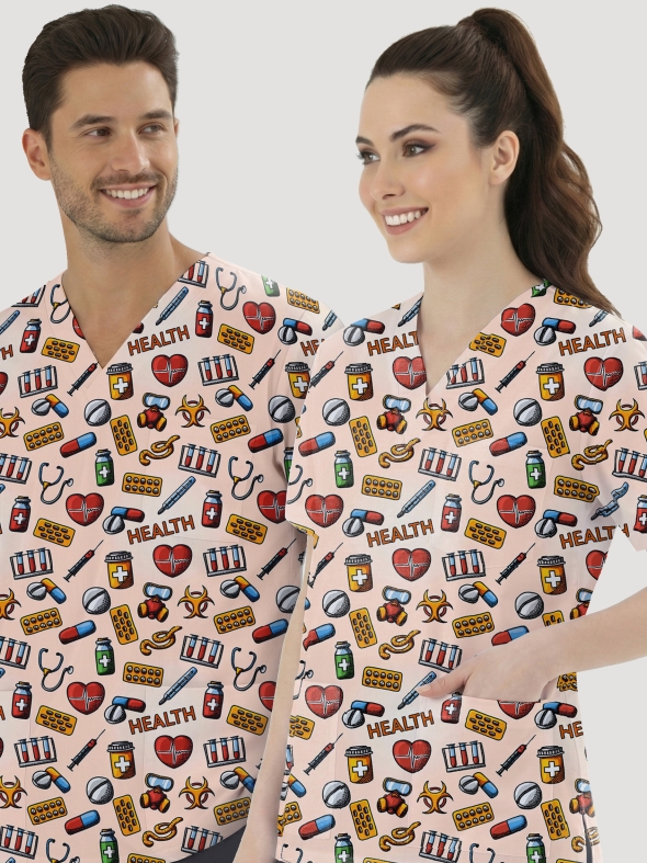 Sağlık Kutusu Desenli Tek Üst (Cotton Likra Kumaş)