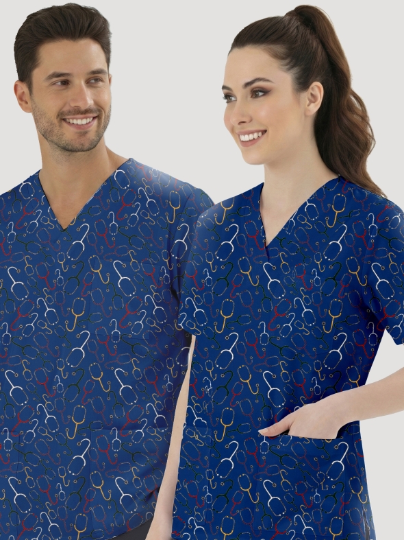 Stetoskop Desenli Tek Üst (Cotton Likra Kumaş)