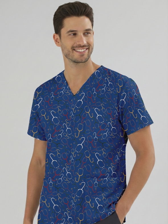 Stetoskop Desenli Tek Üst (Cotton Likra Kumaş)