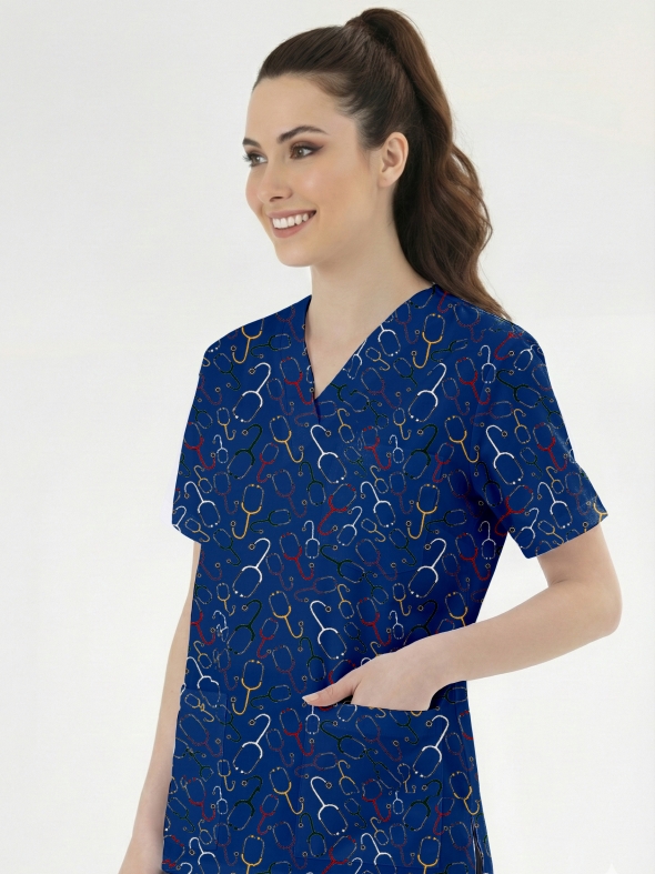 Stetoskop Desenli Tek Üst (Cotton Likra Kumaş)