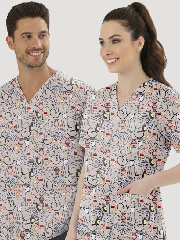 Şifa Evreni Desenli Tek Üst (Cotton Likra Kumaş)