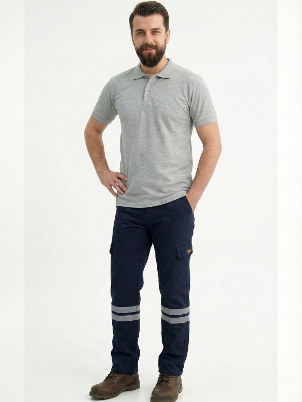 Gri Melanj Polo Yaka Kısa Kol İş Tişörtü Penye Lacoste Kumaş