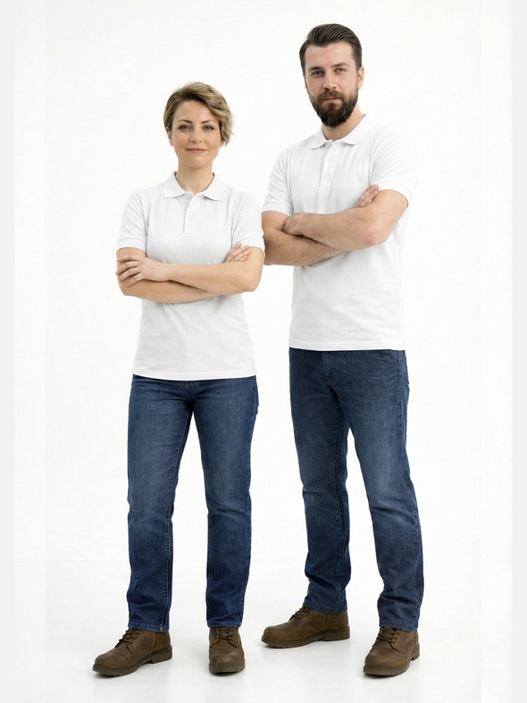 Beyaz Polo Yaka Kısa Kol İş Tişörtü Penye Lacoste Kumaş