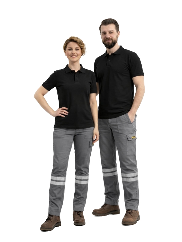 Gri 3 Cm Çift Sıra Reflektörlü İş Pantolonu Gabardin Kumaş