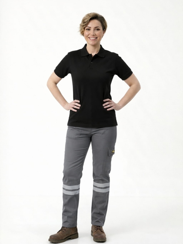 Gri 3 Cm Çift Sıra Reflektörlü İş Pantolonu Gabardin Kumaş