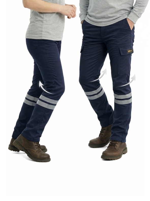 Lacivert 3 Cm Çift Sıra Reflektörlü Likralı Gabardin Kumaş İş Pantolonu