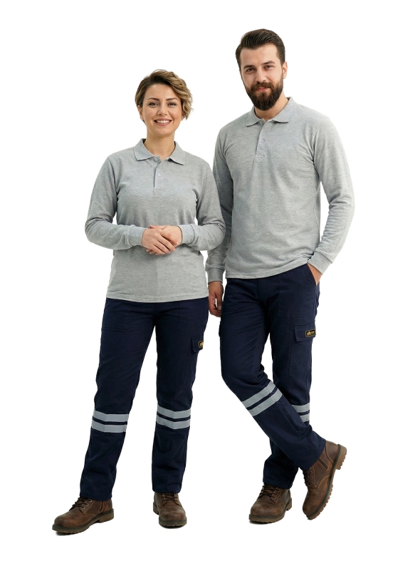 Lacivert 3 Cm Çift Sıra Reflektörlü Likralı Gabardin Kumaş İş Pantolonu
