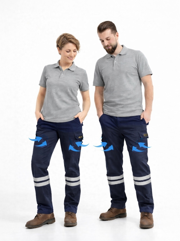 Lacivert 3 Cm Çift Sıra Reflektörlü Likralı Gabardin Kumaş İş Pantolonu