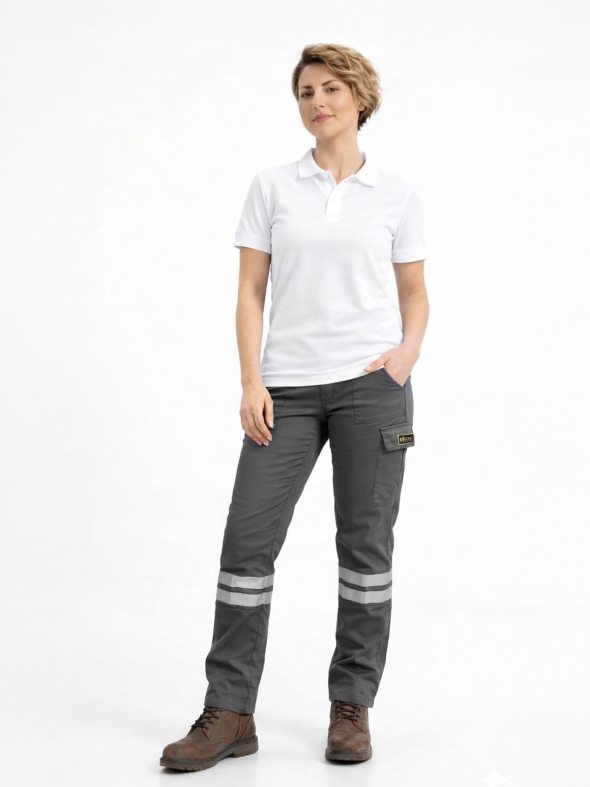 Antrasit 3 Cm Çift Sıra Reflektörlü Likralı Gabardin Kumaş İş Pantolonu