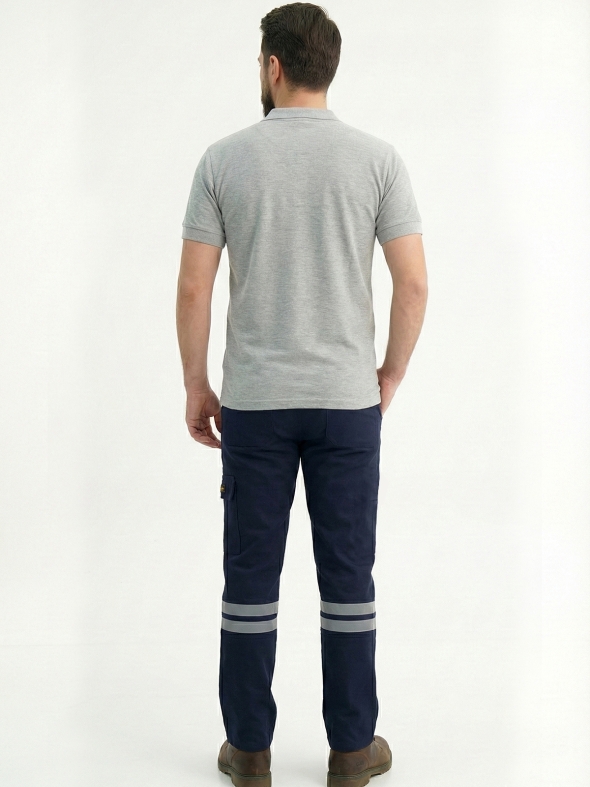 Lacivert 3 Cm Çift Sıra Reflektörlü İş Pantolonu Gabardin Kumaş