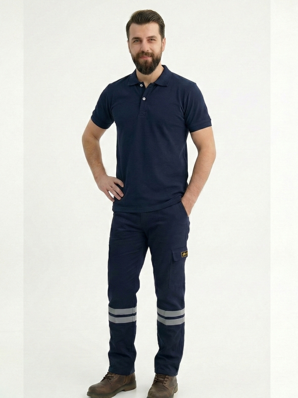 Lacivert Polo Yaka Kısa Kol İş Tişörtü Penye Lacoste Kumaş