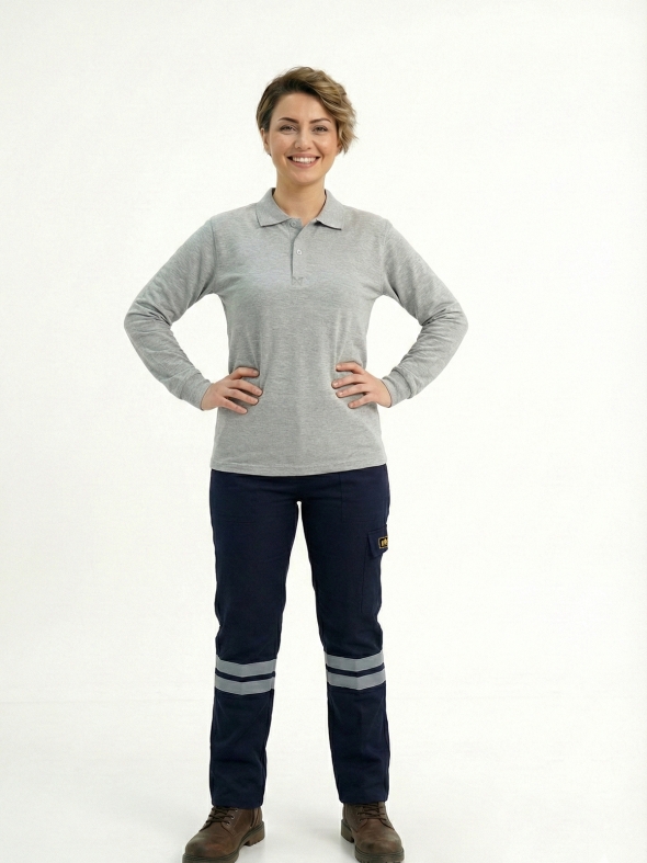 Lacivert 3 Cm Çift Sıra Reflektörlü İş Pantolonu Gabardin Kumaş