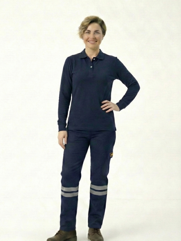 Lacivert Polo Yaka Uzun Kol İş Sweatshirtü Penye Lacoste Kumaş