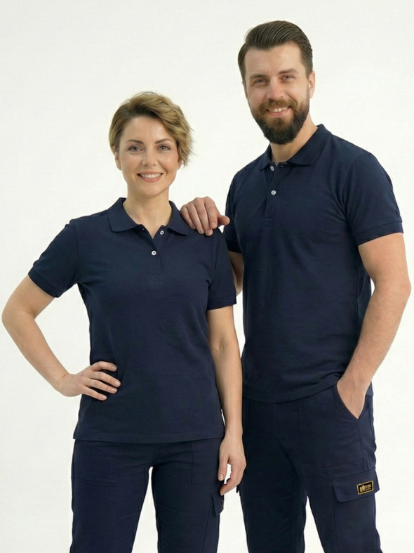 Lacivert Polo Yaka Kısa Kol İş Tişörtü Penye Lacoste Kumaş