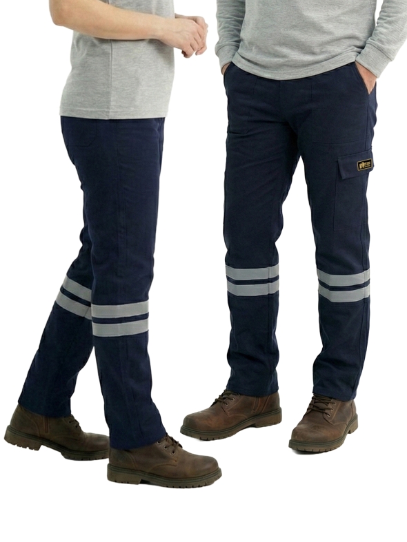 Lacivert 3 Cm Çift Sıra Reflektörlü İş Pantolonu Gabardin Kumaş