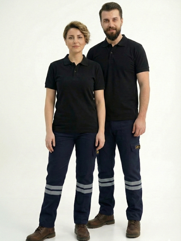 Siyah Polo Yaka Kısa Kol İş Tişörtü Penye Lacoste Kumaş