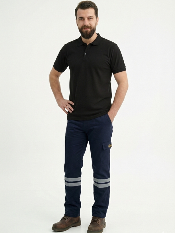 Siyah Polo Yaka Kısa Kol İş Tişörtü Penye Lacoste Kumaş