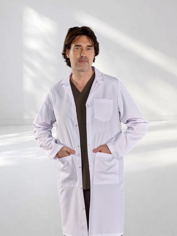 Weiß Klassischer Kragen Herren Arztvisitenmantel Alpaca Stoff