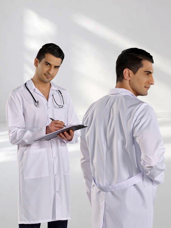 Weiß Klassischer Kragen Herren Arztvisitenmantel Alpaca Stoff