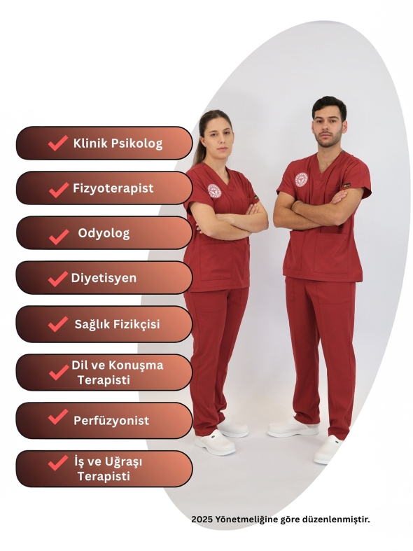 Lisans-Lisansüstü Sağlık Forması Scrubs Likralı Takım Sağlık Bakanlığı Uyumlu-Biking Red