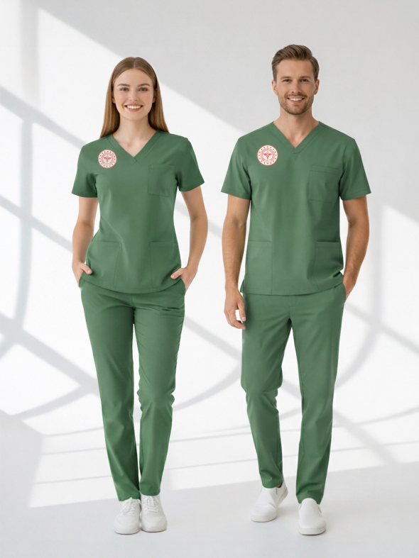 Ameliyathane Forması Scrubs Likralı Takım Sağlık Bakanlığı Uyumlu-Frosty Spruce