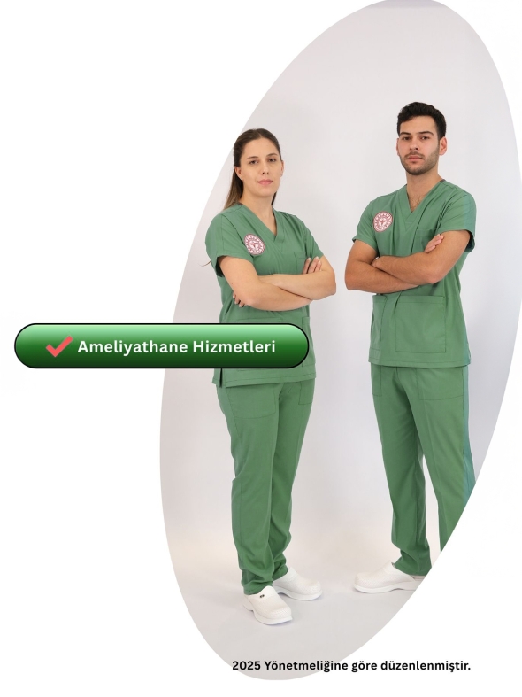 Ameliyathane Forması Scrubs Likralı Takım Sağlık Bakanlığı Uyumlu-Frosty Spruce