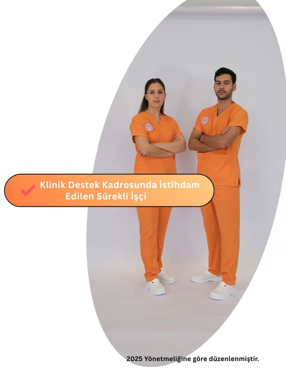 Klinik Destek Forması Scrubs Likralı Takım Sağlık Bakanlığı Uyumlu-Orange Ochre