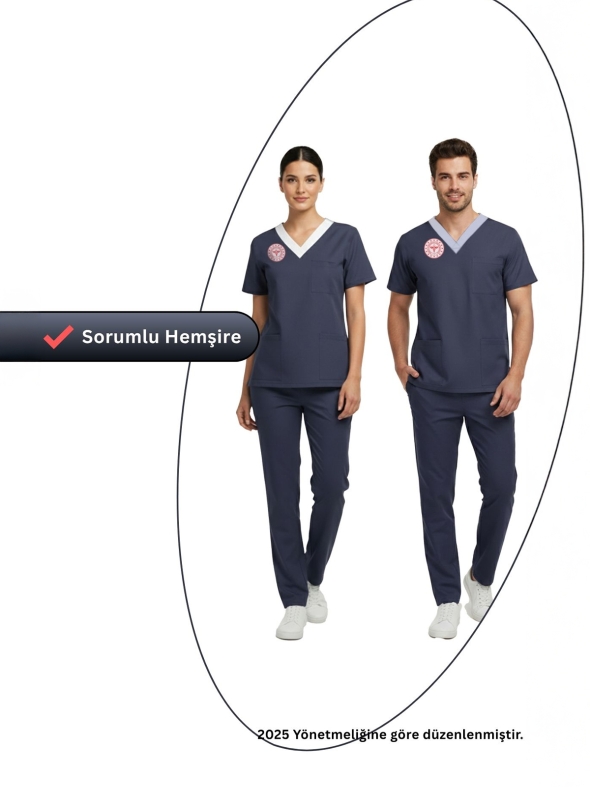 Sorumlu Hemşire Forması Scrubs Likralı Takım Sağlık Bakanlığı Uyumlu-Patriot Blue