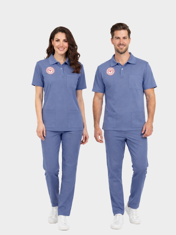 Cleaning Staff Scrubs – Stretch Set | Turkey Ministry of Health – 2025 Standard – Dazzling Blue