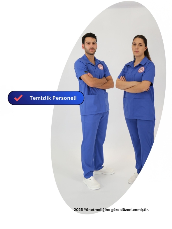Temizlik Personeli Forması Scrubs Likralı Takım Sağlık Bakanlığı Uyumlu-Dazzling Blue