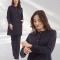 Navy Blue Zippered Modest Crew Neck Doctor Nurse Medical Scrubs Set Luxury Lycra Fabric