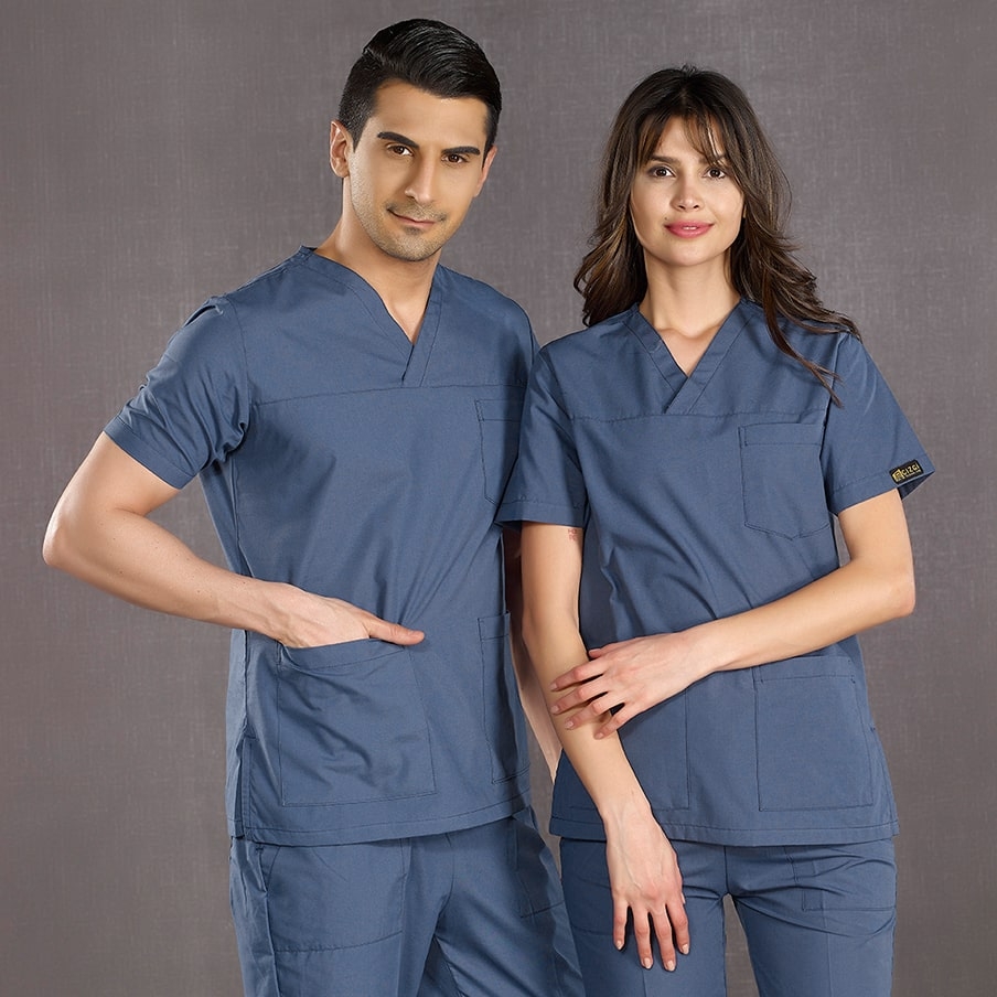 Petrol Blue Classic Doctor Nurse Medical Scrubs Set Poly‑cotton